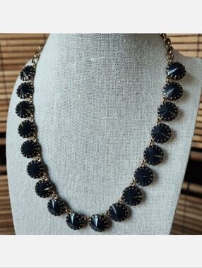 J. Crew Venus Flytrap Fly Trap Claw Prong Rivoli Pointed Stones Navy Necklace